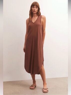 Z Supply Reverie Brown Cotton V-Neck Sleeveless Maxi Dress Size M